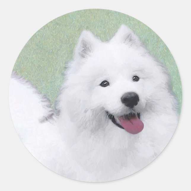 Samoyed Painting - Cute Original Dog Art Classic Round Sticker (Front)