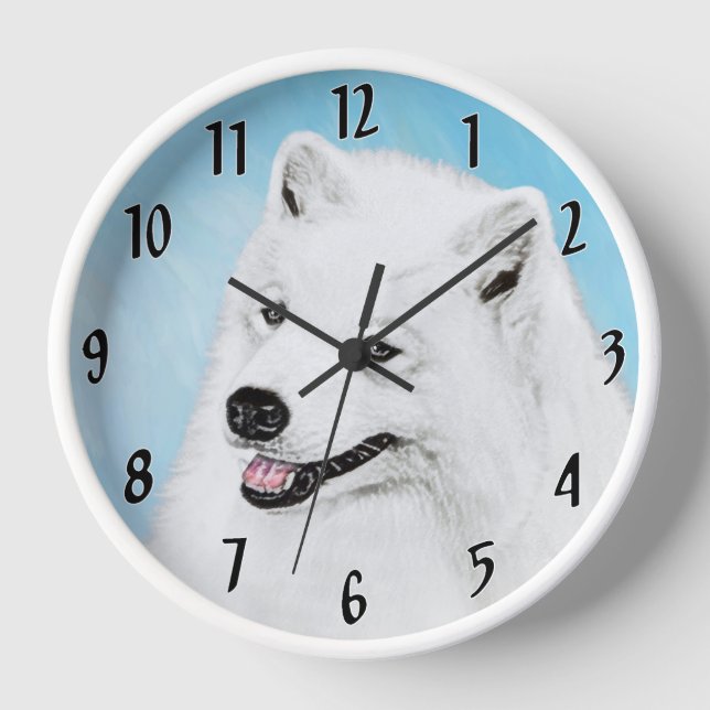 Samoyed Painting - Cute Original Dog Art Clock (Front)