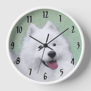 Samoyed Painting - Cute Original Dog Art Clock