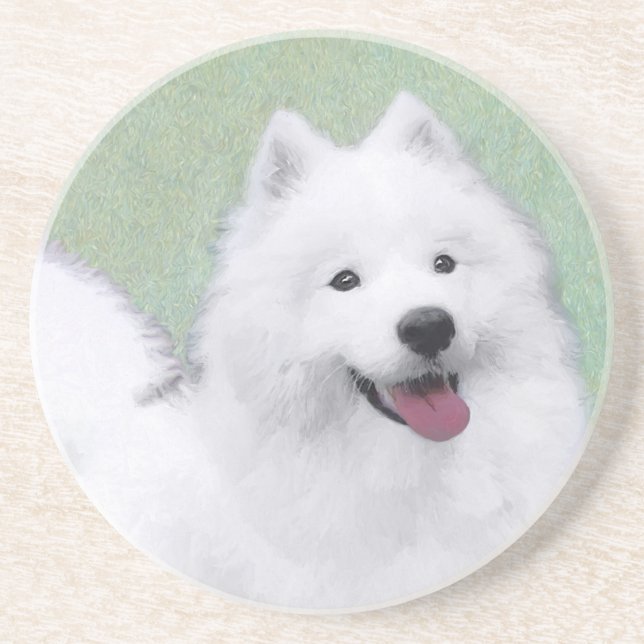 Samoyed Painting - Cute Original Dog Art Coaster (Front)