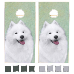 Samoyed Painting - Cute Original Dog Art Cornhole Set
