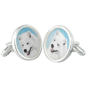 Samoyed Painting - Cute Original Dog Art Cufflinks