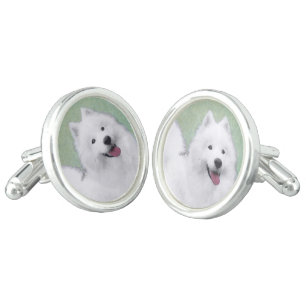 Samoyed Painting - Cute Original Dog Art Cufflinks