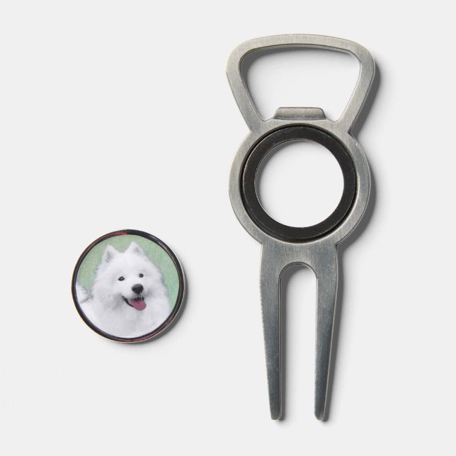 Samoyed Painting - Cute Original Dog Art Divot Tool (Front (Open))
