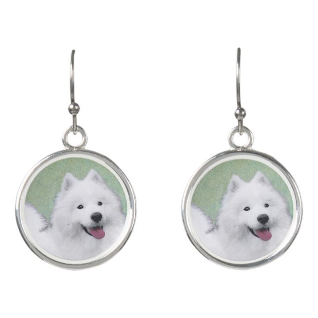 Samoyed Painting - Cute Original Dog Art Earrings (Front)