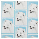 Samoyed Painting - Cute Original Dog Art Fabric