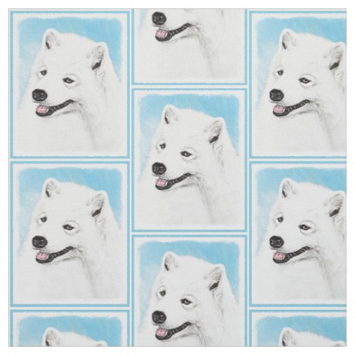 Samoyed Painting - Cute Original Dog Art Fabric