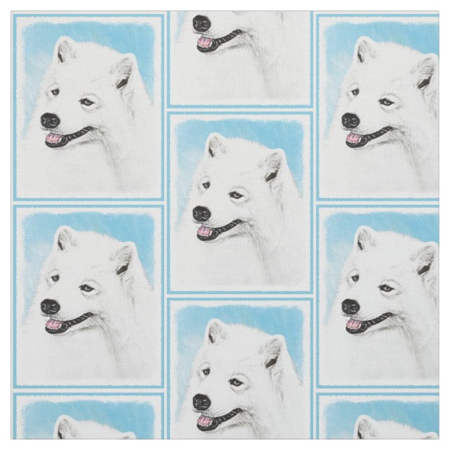 Samoyed Painting - Cute Original Dog Art Fabric (Swatch)