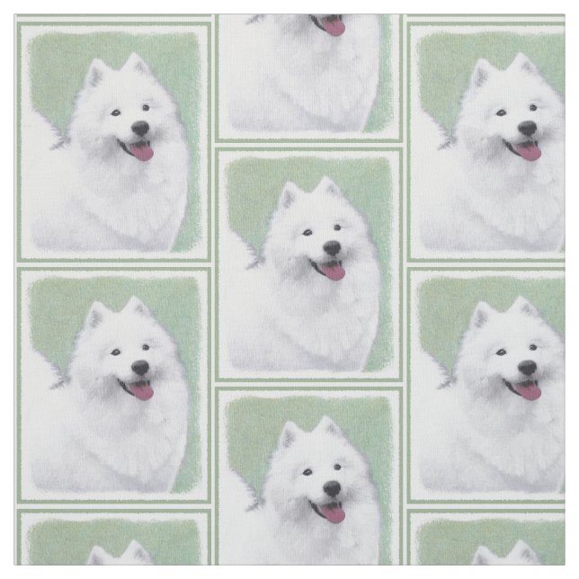 Samoyed Painting - Cute Original Dog Art Fabric (Swatch)