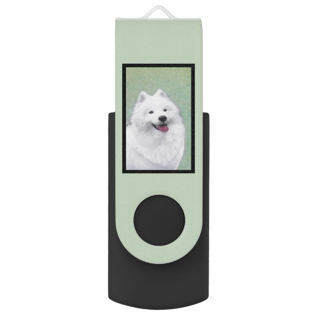Samoyed Painting - Cute Original Dog Art Flash Drive (Back (Vertical))