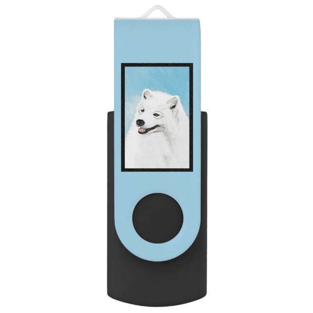 Samoyed Painting - Cute Original Dog Art Flash Drive (Back (Vertical))