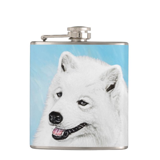 Samoyed Painting - Cute Original Dog Art Flask (Front)