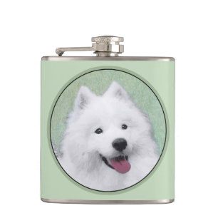Samoyed Painting - Cute Original Dog Art Flask
