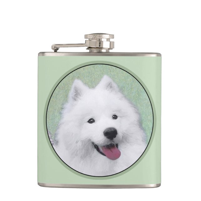 Samoyed Painting - Cute Original Dog Art Flask (Front)