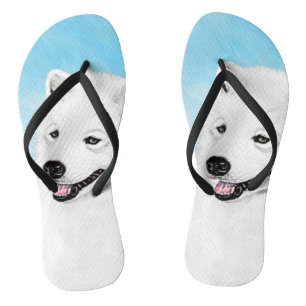 Samoyed Painting - Cute Original Dog Art Flip Flops