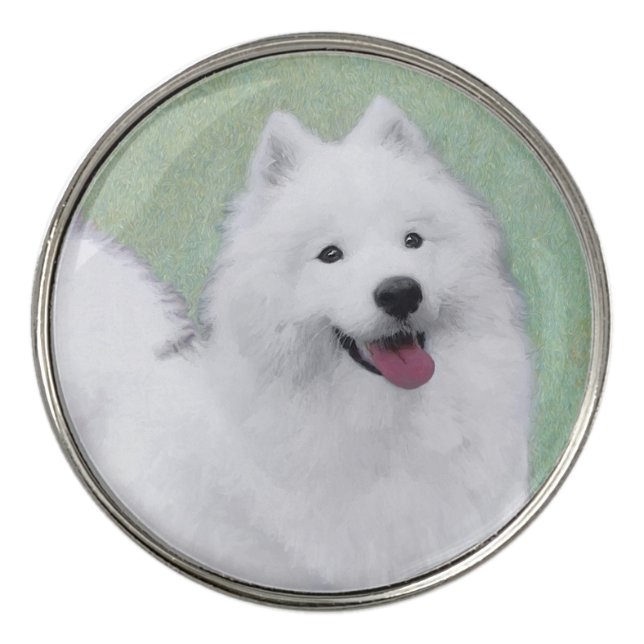 Samoyed Painting - Cute Original Dog Art Golf Ball Marker (Front)