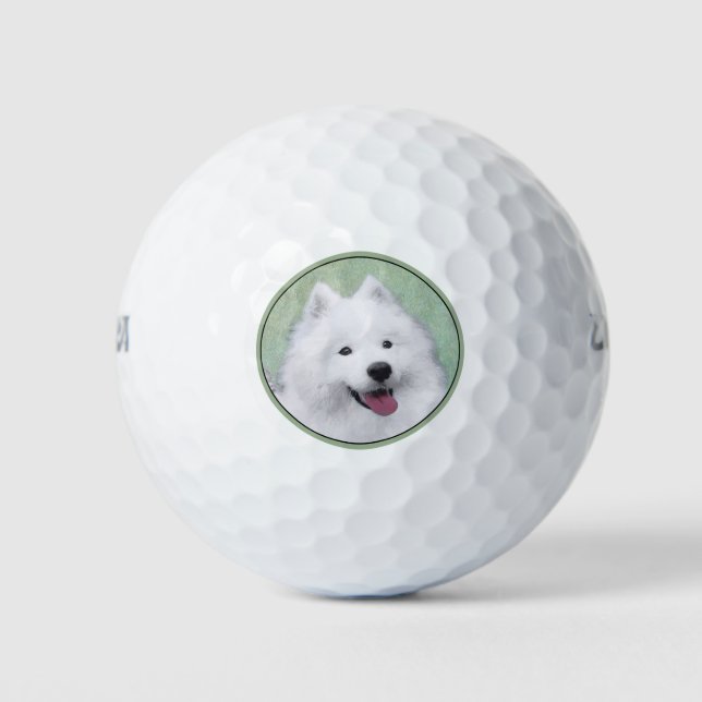 Samoyed Painting - Cute Original Dog Art Golf Balls (Front)