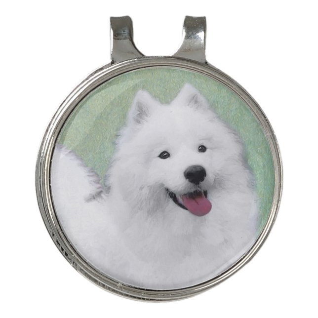 Samoyed Painting - Cute Original Dog Art Golf Hat Clip (Front)