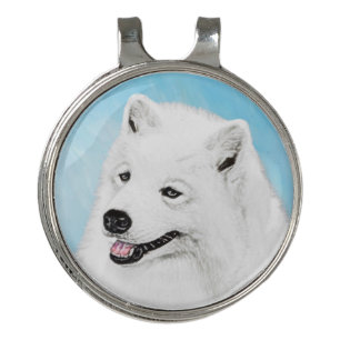 Samoyed Painting - Cute Original Dog Art Golf Hat Clip