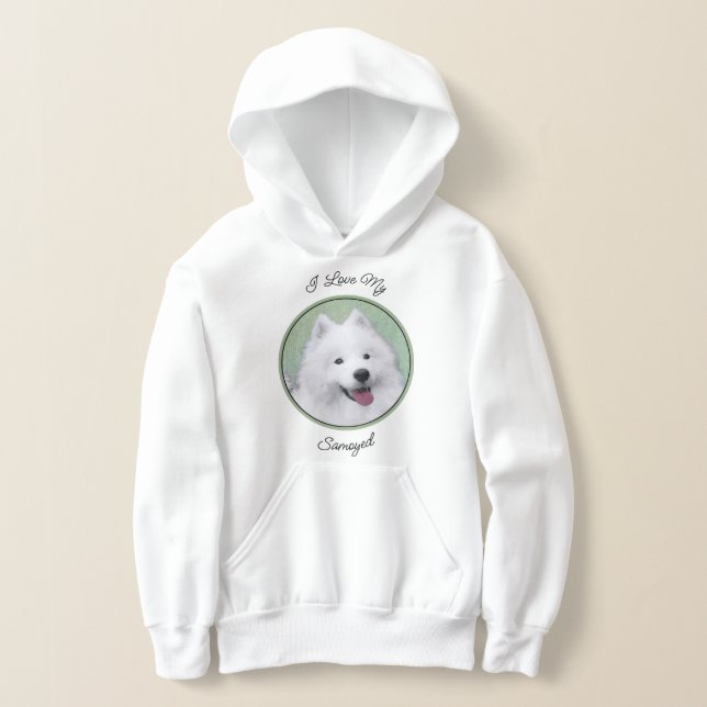 Samoyed Painting - Cute Original Dog Art Hoodie (Laydown)