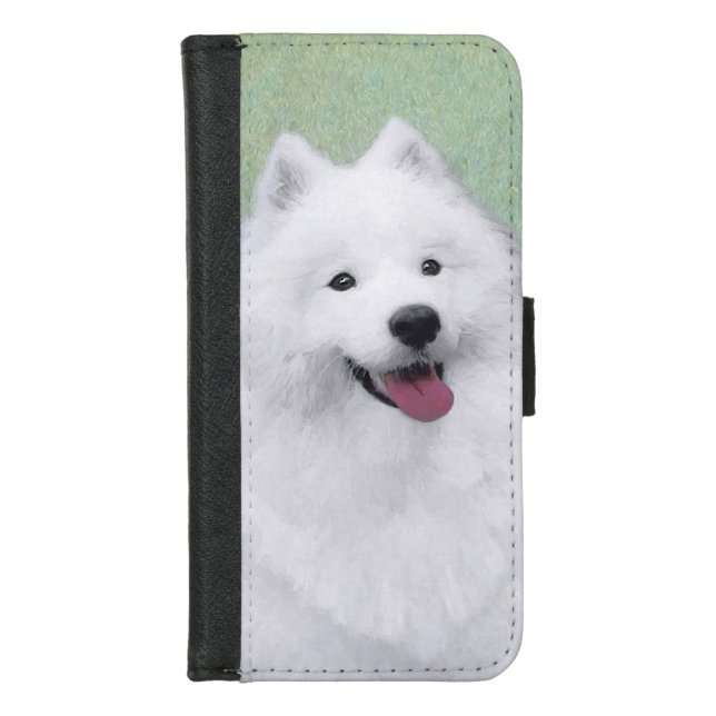 Samoyed Painting - Cute Original Dog Art iPhone Wallet Case (Front)