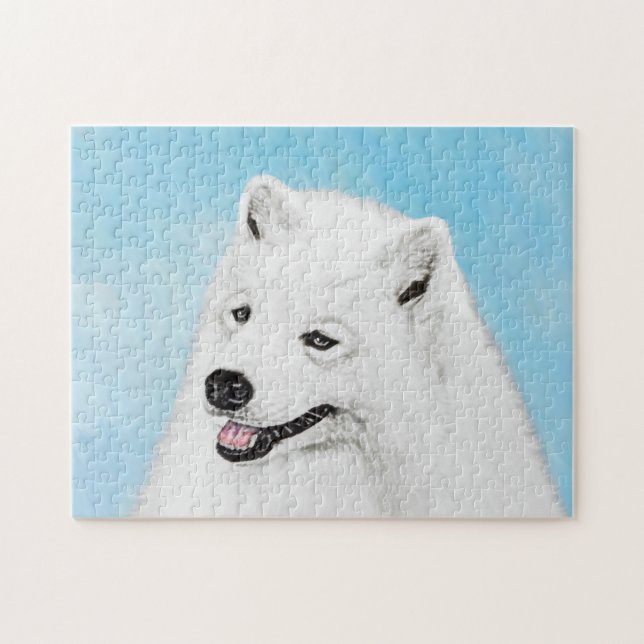 Samoyed Painting - Cute Original Dog Art Jigsaw Puzzle (Horizontal)