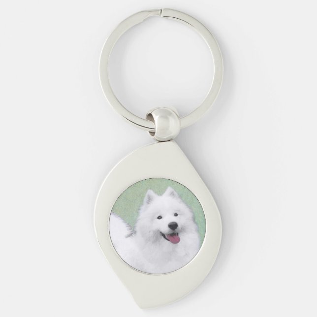 Samoyed Painting - Cute Original Dog Art Keychain (Front)