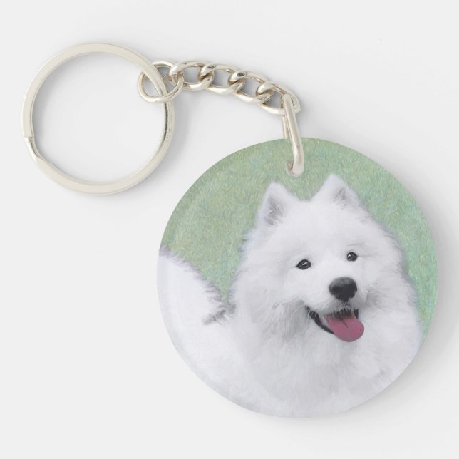Samoyed Painting - Cute Original Dog Art Keychain (Front)