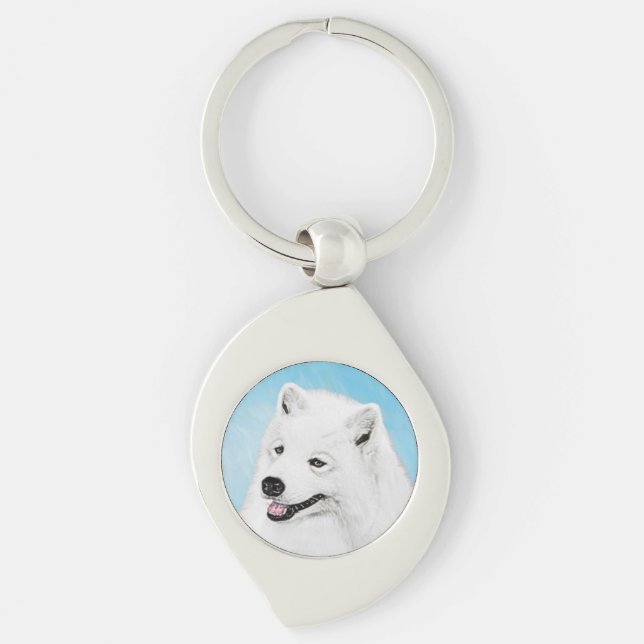 Samoyed Painting - Cute Original Dog Art Keychain (Front)