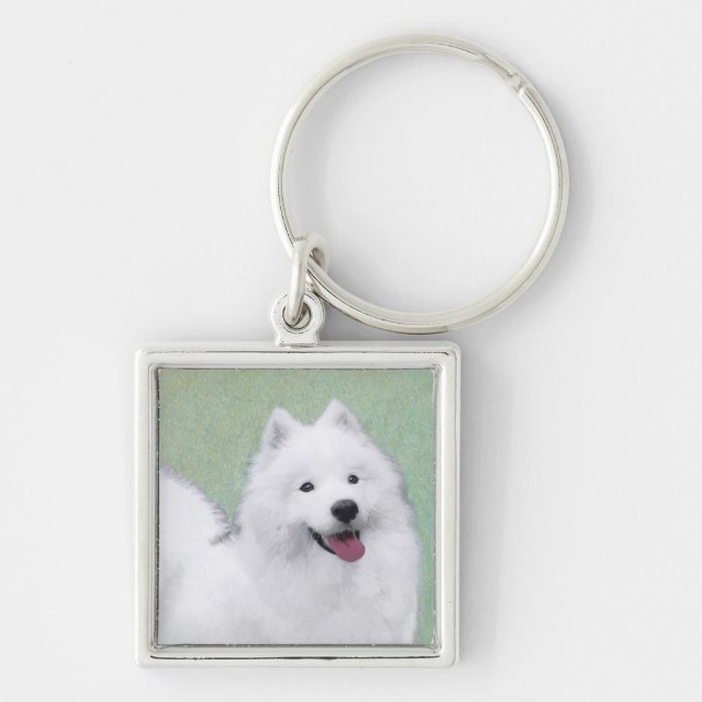 Samoyed Painting - Cute Original Dog Art Keychain (Front)