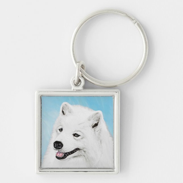 Samoyed Painting - Cute Original Dog Art Keychain (Front)
