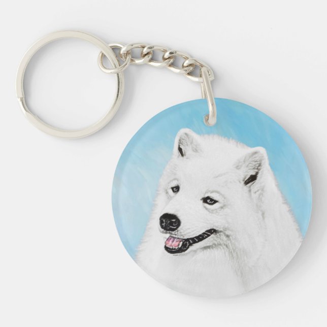 Samoyed Painting - Cute Original Dog Art Keychain (Front)