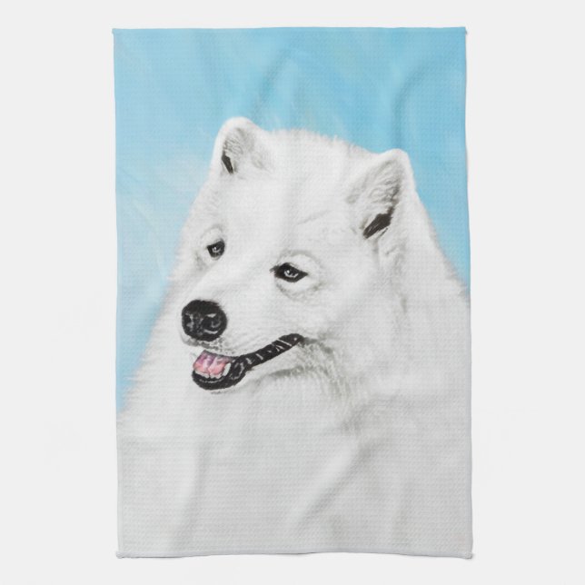 Samoyed Painting - Cute Original Dog Art Kitchen Towel (Vertical)
