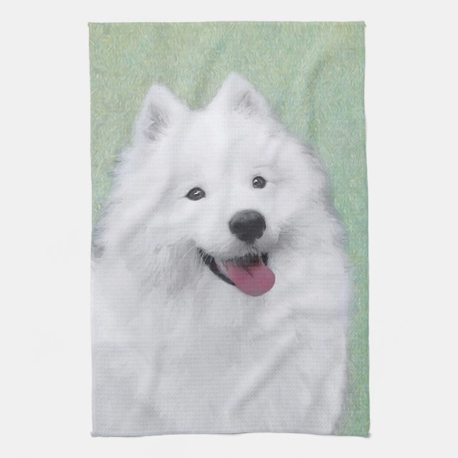 Samoyed Painting - Cute Original Dog Art Kitchen Towel (Vertical)