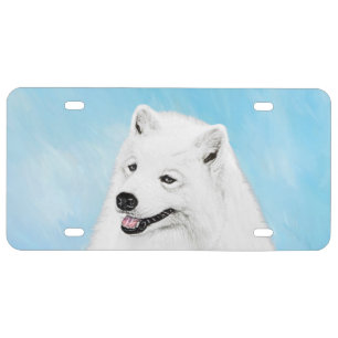 Samoyed Painting - Cute Original Dog Art License Plate