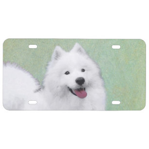 Samoyed Painting - Cute Original Dog Art License Plate