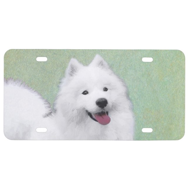 Samoyed Painting - Cute Original Dog Art License Plate (Front)