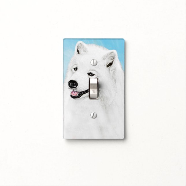 Samoyed Painting - Cute Original Dog Art Light Switch Cover (In Situ)