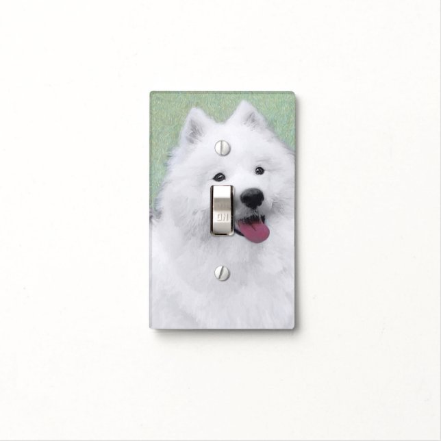 Samoyed Painting - Cute Original Dog Art Light Switch Cover (In Situ)