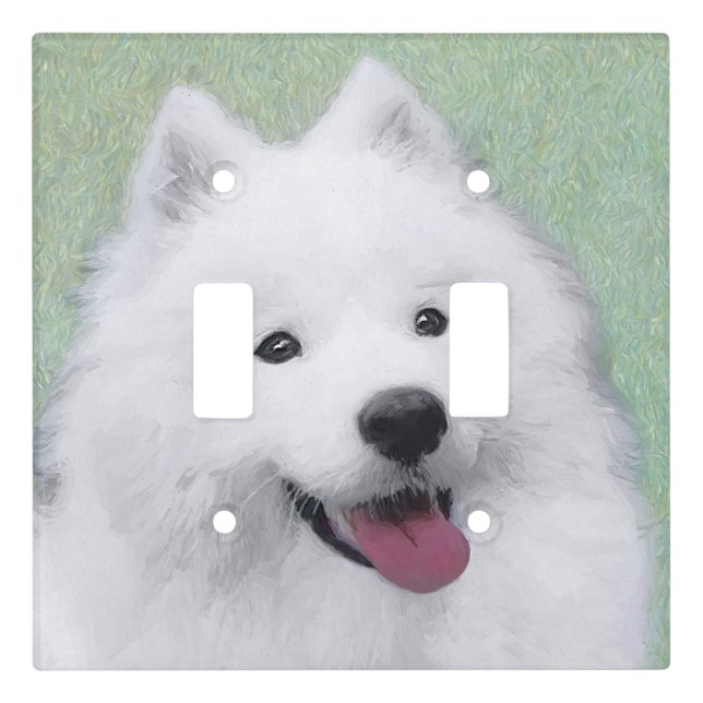 Samoyed Painting - Cute Original Dog Art Light Switch Cover (Front)