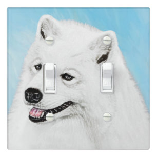 Samoyed Painting - Cute Original Dog Art Light Switch Cover