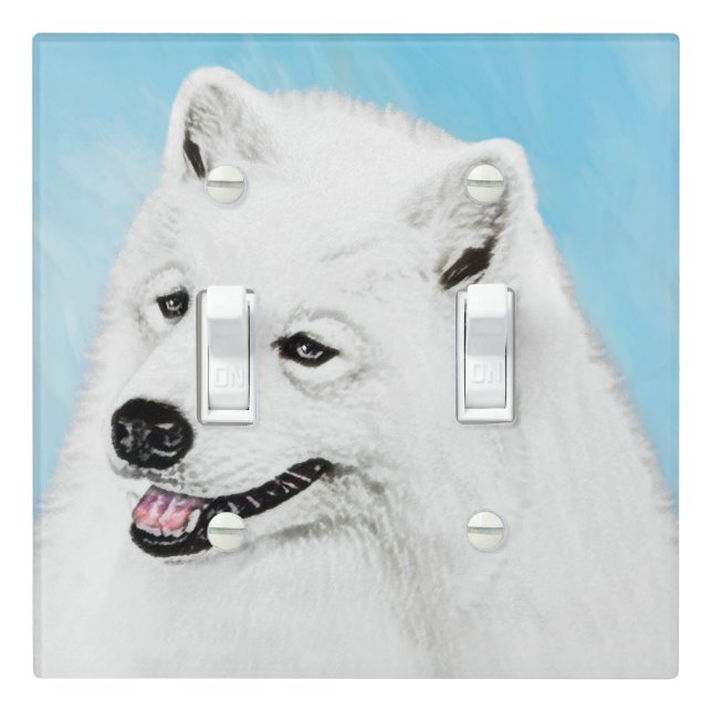 Samoyed Painting - Cute Original Dog Art Light Switch Cover (In Situ)