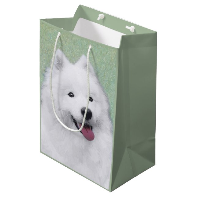 Samoyed Painting - Cute Original Dog Art Medium Gift Bag (Front Angled)