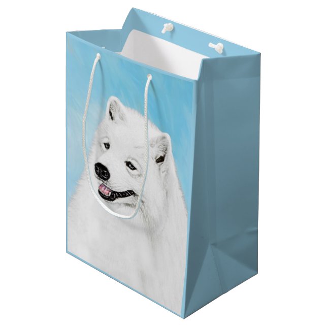 Samoyed Painting - Cute Original Dog Art Medium Gift Bag (Front Angled)