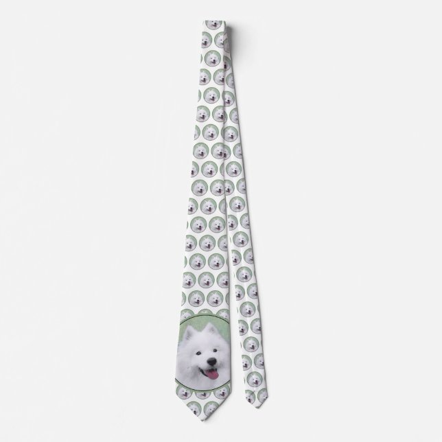 Samoyed Painting - Cute Original Dog Art Neck Tie (Front)