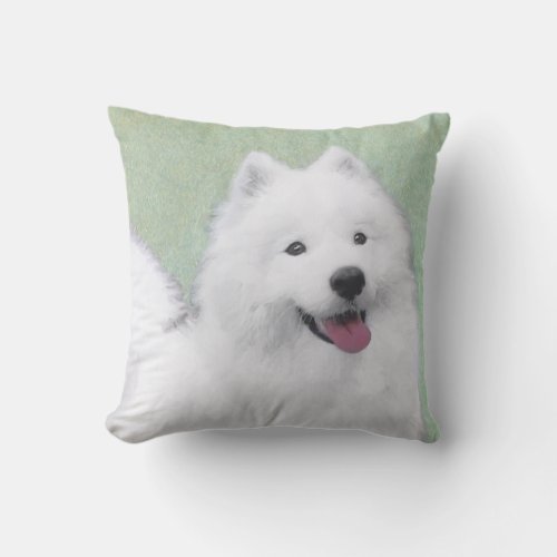 Samoyed Painting _ Cute Original Dog Art Outdoor Pillow