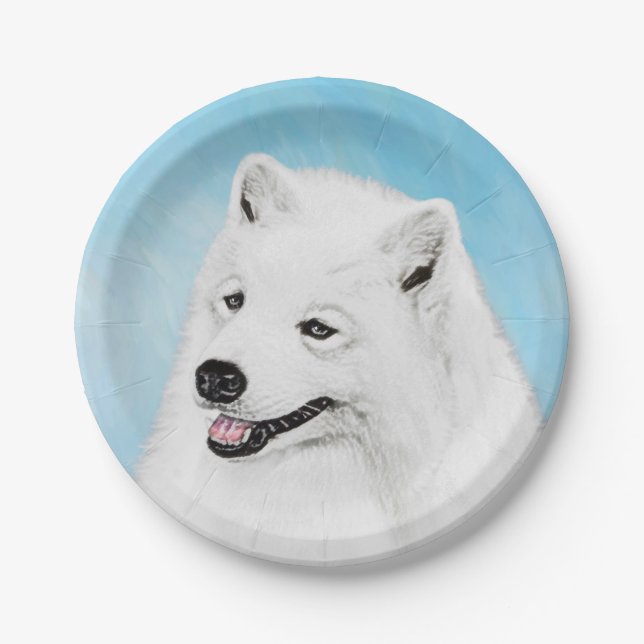 Samoyed Painting - Cute Original Dog Art Paper Plates (Front)