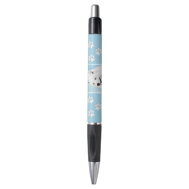 Samoyed Painting - Cute Original Dog Art Pen (Front Vertical)