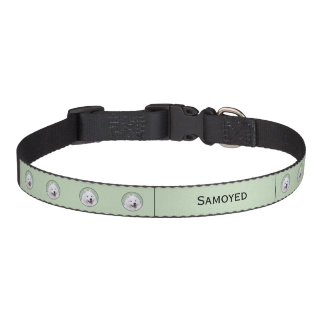 Samoyed Painting - Cute Original Dog Art Pet Collar (Front)