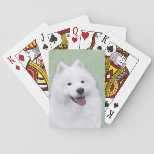 Samoyed Painting - Cute Original Dog Art Playing Cards